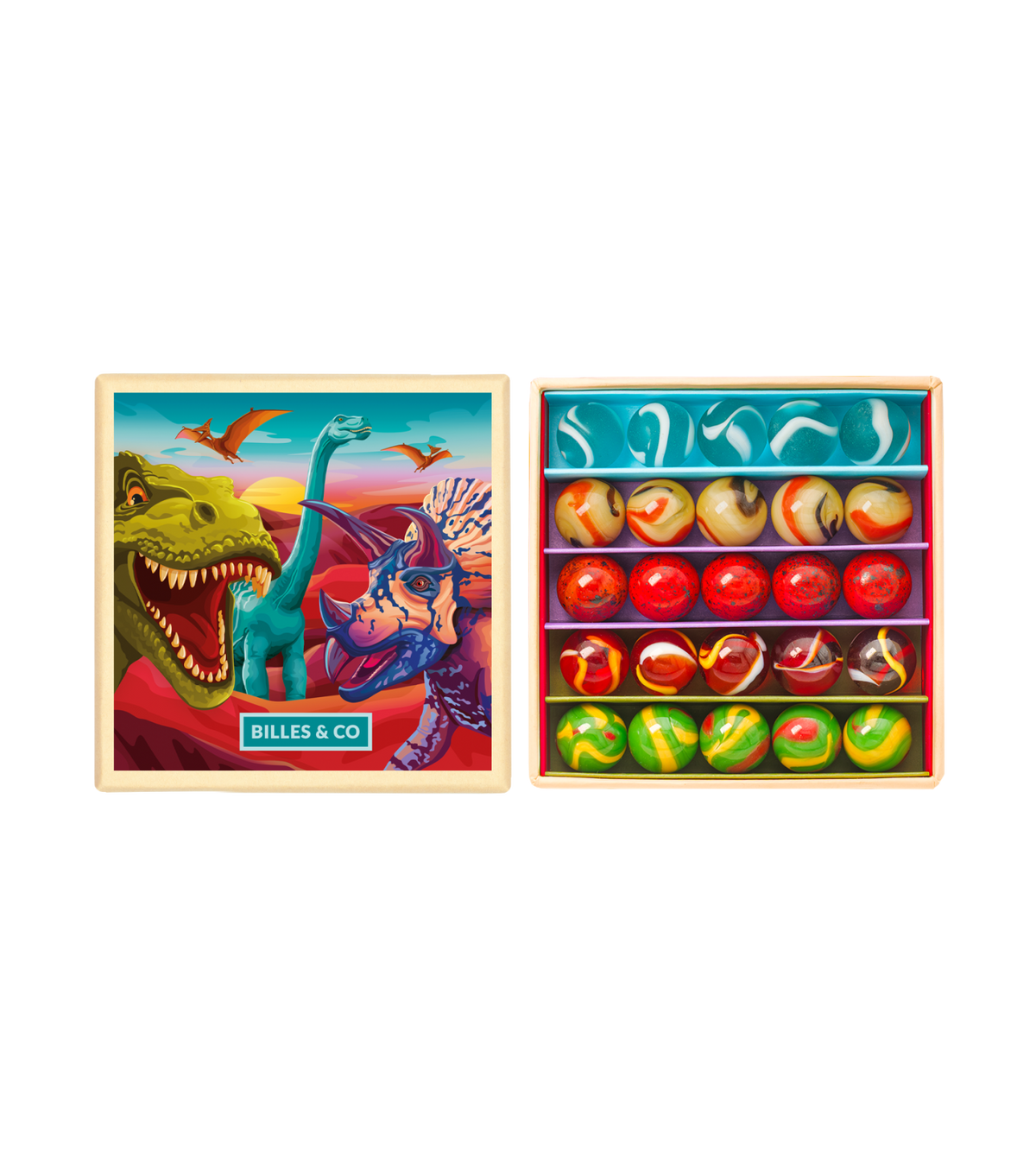 Szklane kulki - Dinosaur Marbles Small Box - Billes & Co