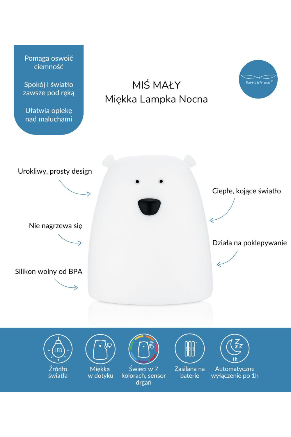Miś Mały lampka SIlikonowa Biała - Rabbit & Friends