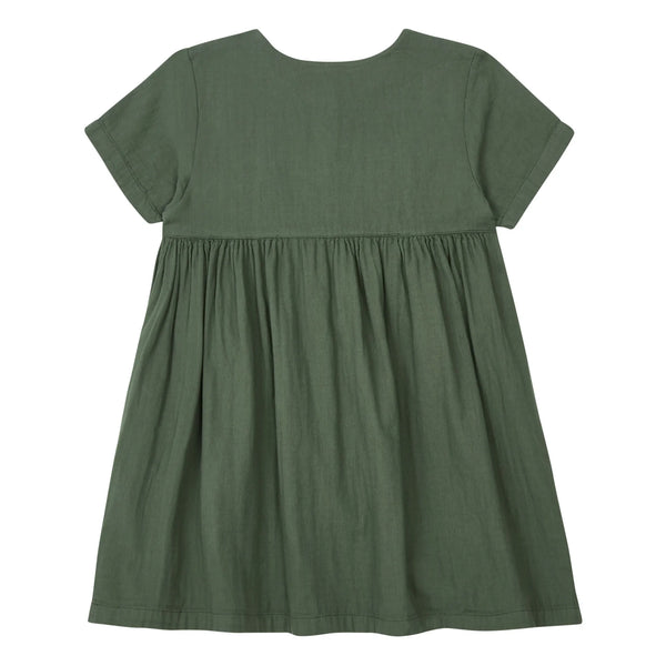 Sukienka dwustronna z bawełny muślinowej Guarana forest green 4 lata Poudre Organic