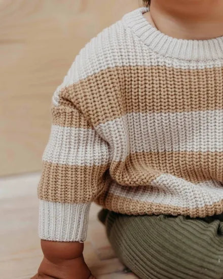 Sweter bawełniany Aspen Jumper buff stripe Hunter and Rose