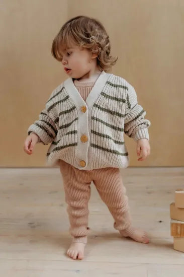 Kardigan bawełniany Avery olive stripe Hunter and Rose