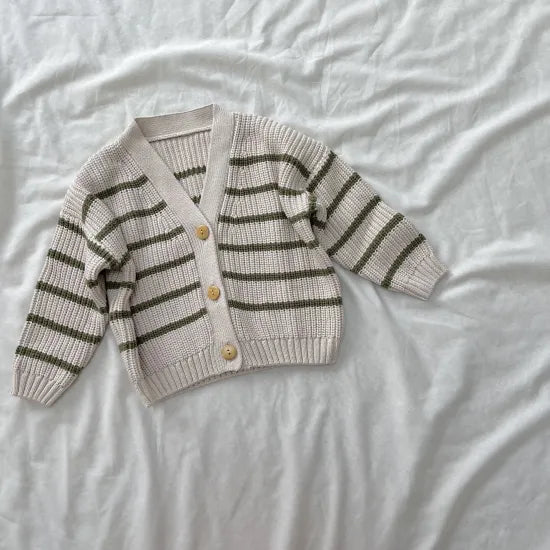 Kardigan bawełniany Avery olive stripe Hunter and Rose