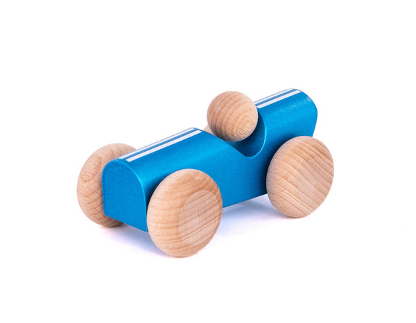 Samochodzik drewniany blue metallic paint