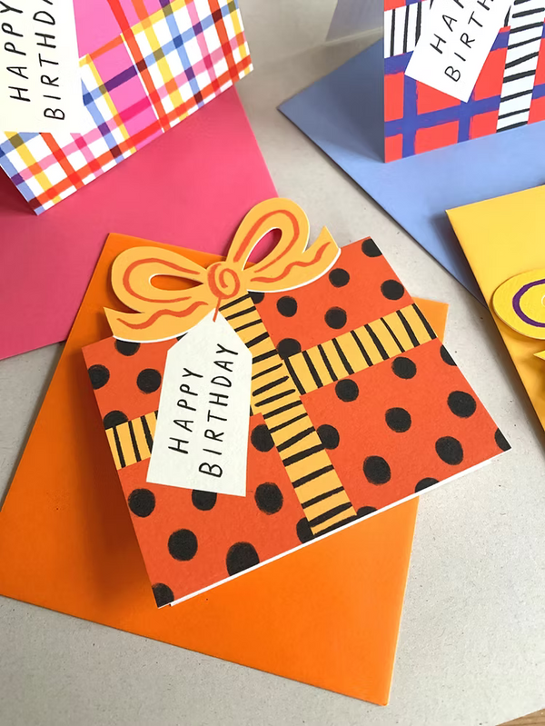 Kartka Birthday Bow, Ladybird Spot