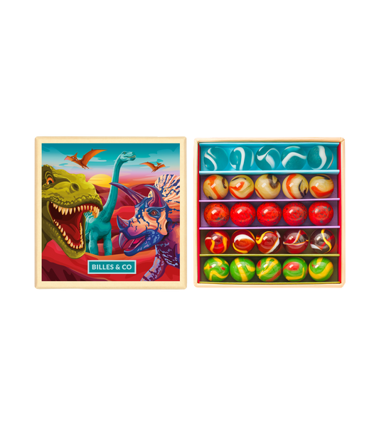 Szklane kulki - Dinosaur Marbles Small Box - Billes & Co