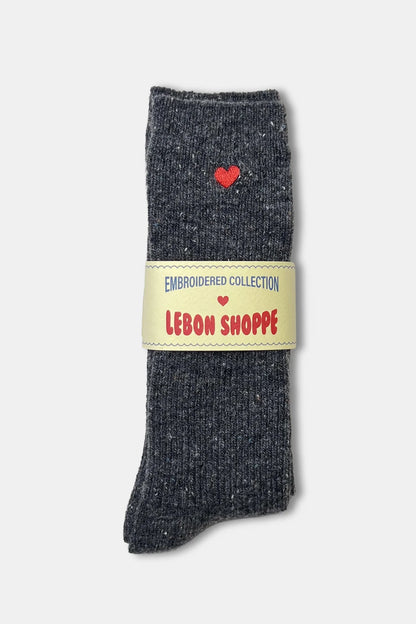 Skarpety Embroidered Snow Socks Charcoal + Heart
