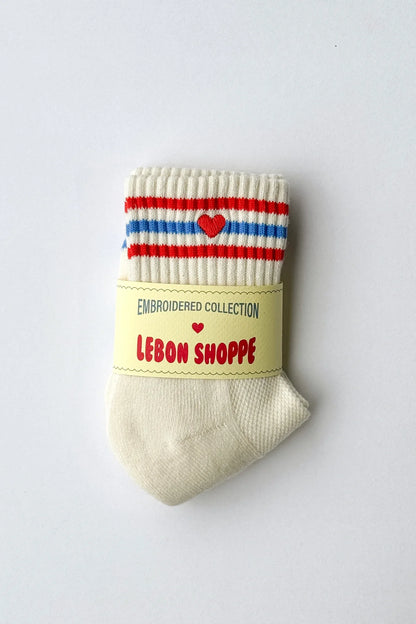 Skarpety Embroidered Girlfriend Socks Leche + Heart