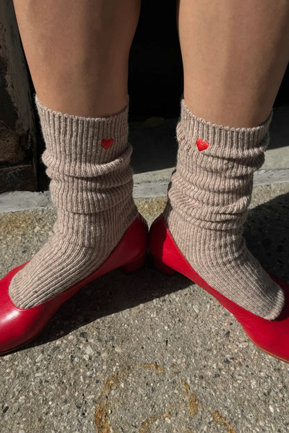 Skarpety Embroidered Snow Socks Tan + Heart
