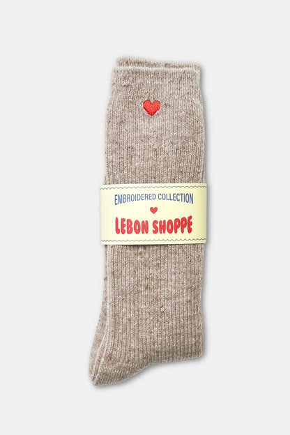 Skarpety Embroidered Snow Socks Tan + Heart