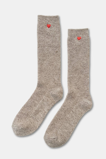 Skarpety Embroidered Snow Socks Tan + Heart