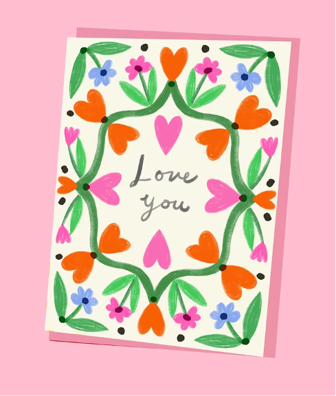 Kartka Love You Floral Border
