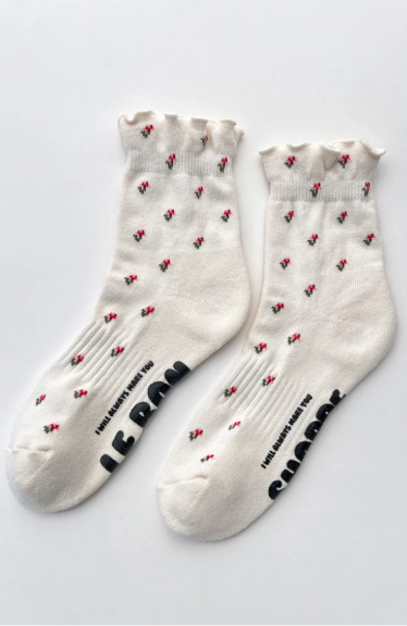 Petal Ruffled Hugger Crew Socks Cream Petal