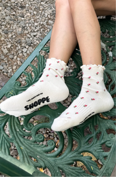 Petal Ruffled Hugger Crew Socks Cream Petal