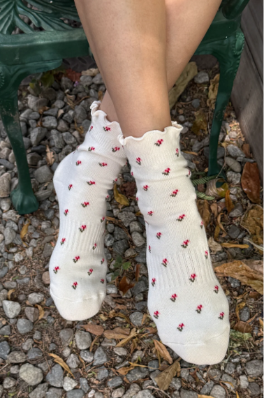 Petal Ruffled Hugger Crew Socks Cream Petal