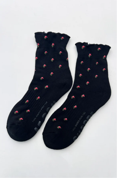 Petal Ruffled Hugger Crew Socks Black Petal