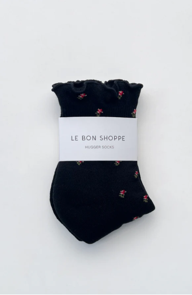 Petal Ruffled Hugger Crew Socks Black Petal