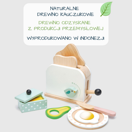 Drewniany toster z zestawem śniadaniowym