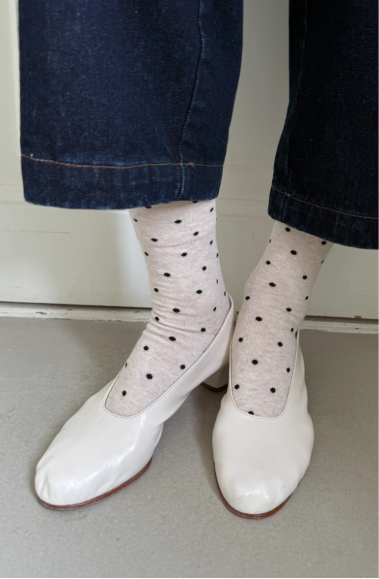 Polka Dot Sneaker Socks Oatmeal/Black