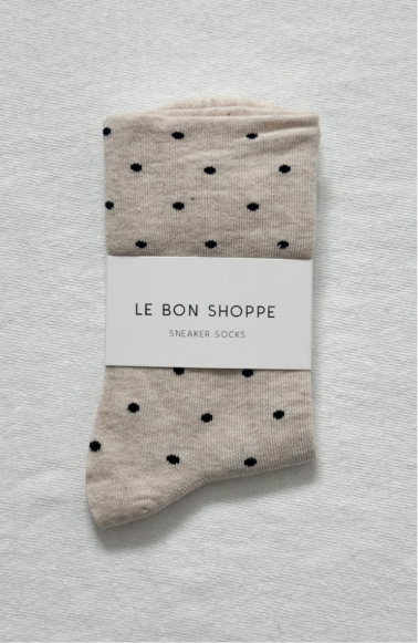 Polka Dot Sneaker Socks Oatmeal/Black
