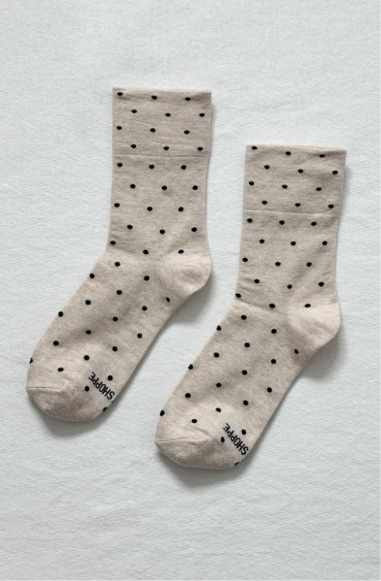 Polka Dot Sneaker Socks Oatmeal/Black