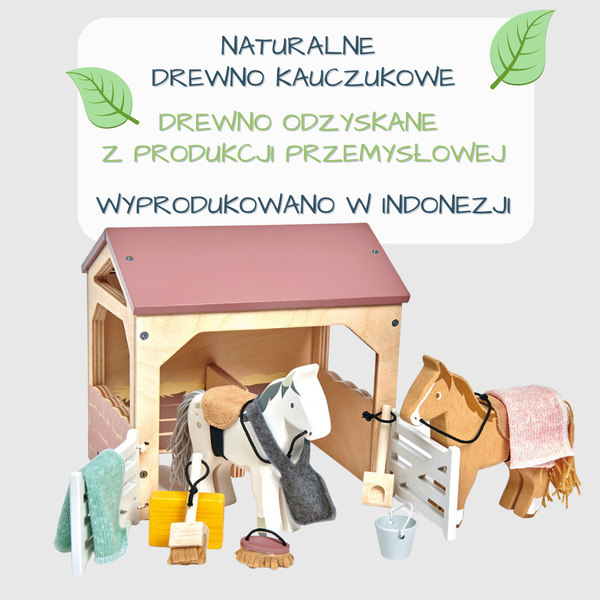 Drewniane Figurki do Zabawy - Stajnia z Końmi