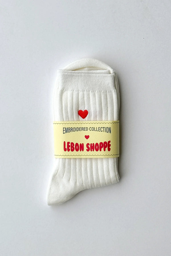 Skarpety Embroidered Her Socks Classic White + Heart